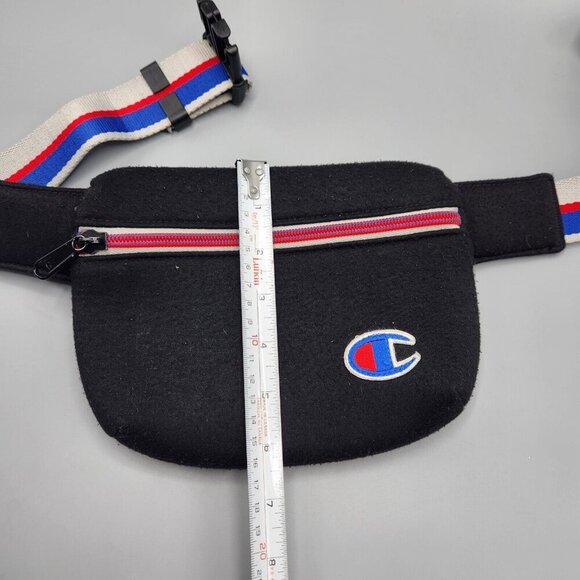 Vintage Champion Soft Belt Bag Black Fanny Pack Padded Striped - Picture 15 of 15